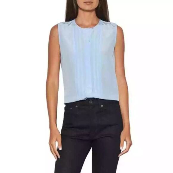EQUIPMENT FEMME Amaury Silk Baby Blue Button Up Sleeveless Top Size Extra Small - Picture 1 of 9